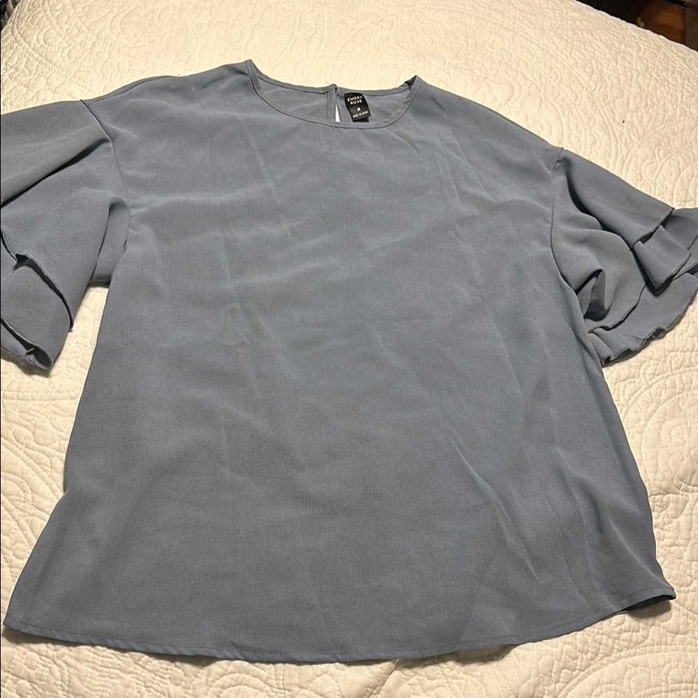 Chic Blue Ruffle Sleeve Blouse